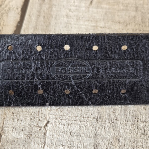 Fossil Genuine Leather Cutout Brushed Nickel Waist Belt Black Western Women's L - Picture 5 of 8